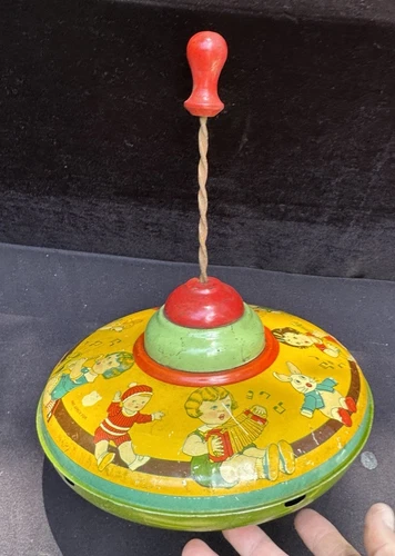 Rare Large Antique vintage toy Metal spinning top 1920's a J. Chein Toy -2