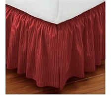 Burgundy Stripe, Queen Dust Ruffled Bed Skirt, 21" inch Drop Split Corner, NEW