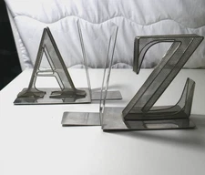 Metal Silver Mesh Screen Industrial A Z Bookends Modern Contemporary