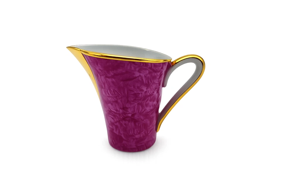 🥛✨ Pichet à lait en porcelaine – Rose Fuchsia nacré & liseré doré – Élégant - Photo 1/4