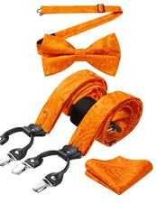 Suspenders for Men Paisley Floral Bow tie Suspender Pocket Square Sets Adjust...