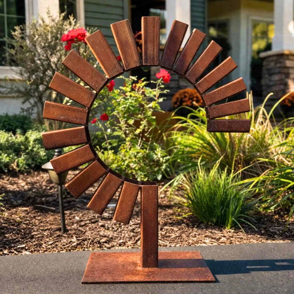 Contemporary Rusted Steel Sculpture – Freestanding Metal Yard Art for Garden