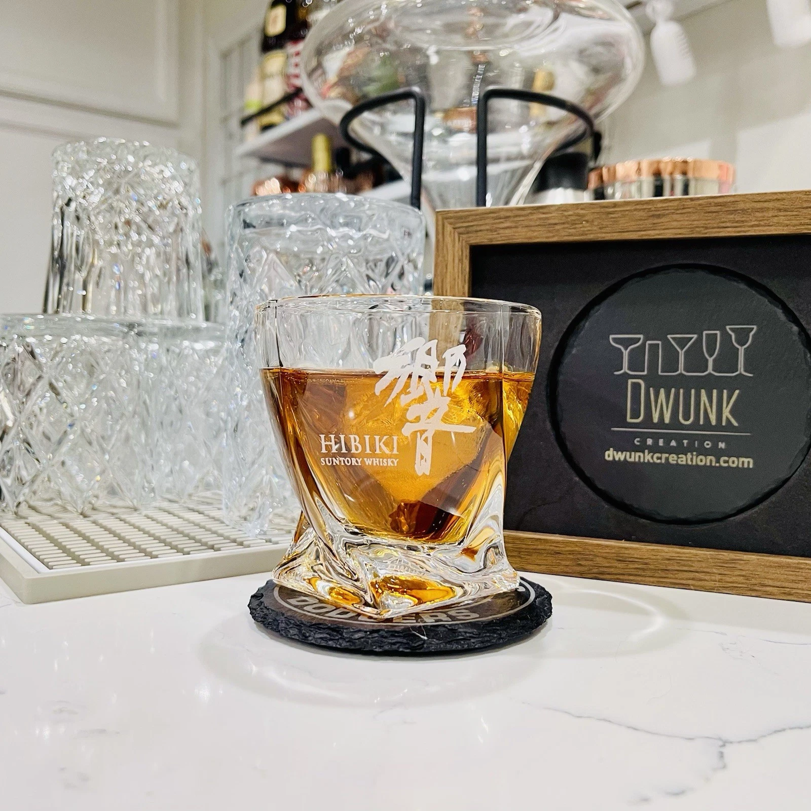 Engraved Hibiki Twisted Whiskey Glass - Twisted Whiskey Glasses