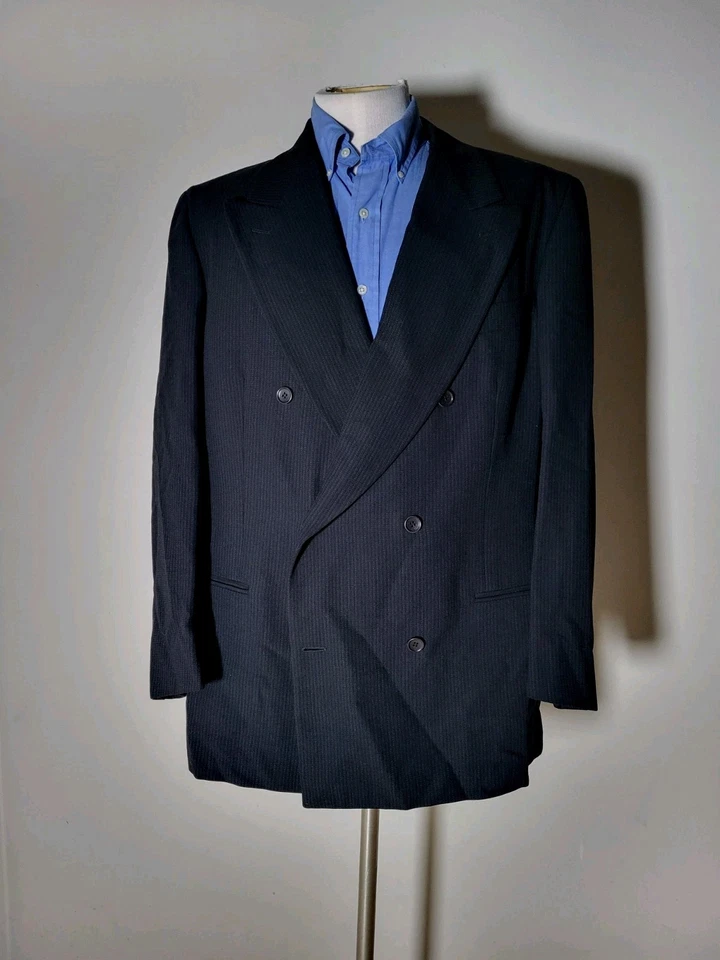 Vestimenta Armani Double Breasted Black Crepe Wool Sport Coat Blazer Jacket 44R - Image 4 of 4