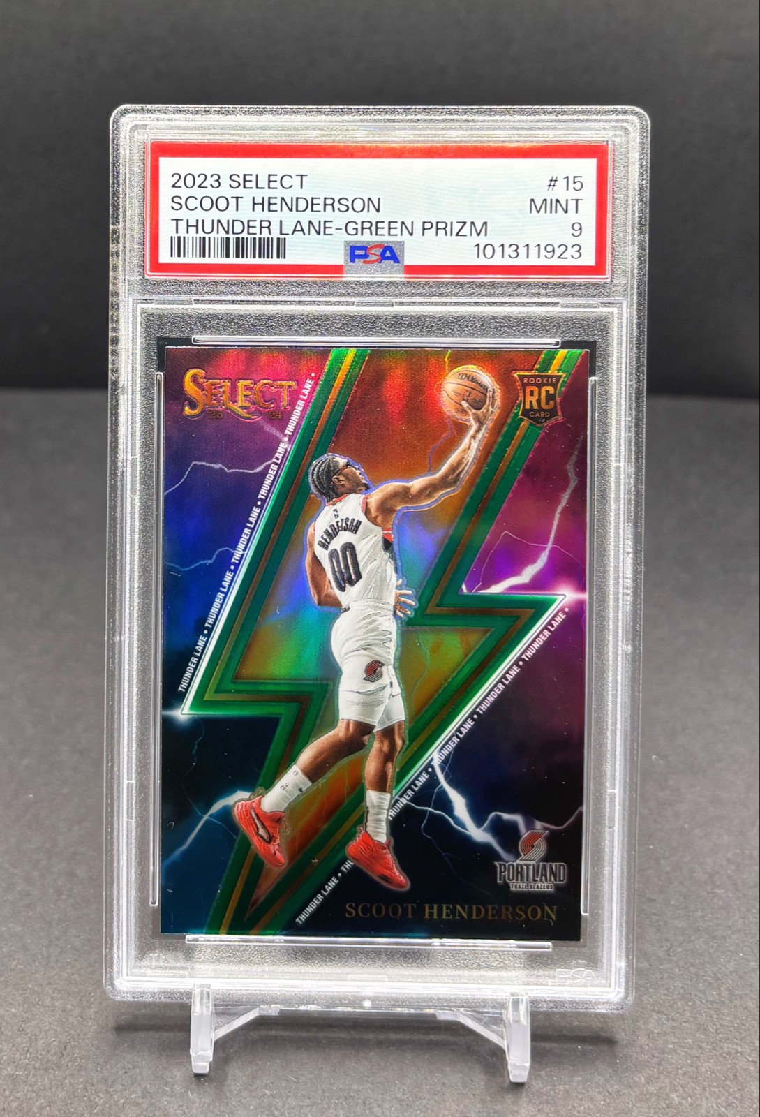 2023-24 Panini Select - SCOOT HENDERSON - RC Thunder Lane Green Prizm #15 PSA 9