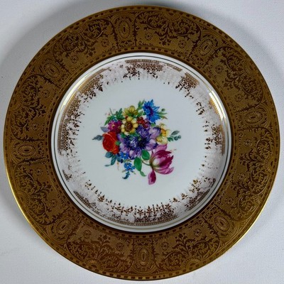 Set 6 Carl Schumann Bavaria Ovington's Gold Encrusted Floral Dinner Plates +2