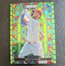 Panini 2022 Prizm Stained Glass Bryce Harper SG-4 Green Prizm numbered 105/125