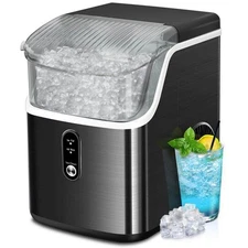 8.66"33 lbs. Countertop or Portable Nugget Ice Maker in Black Stainless Steel