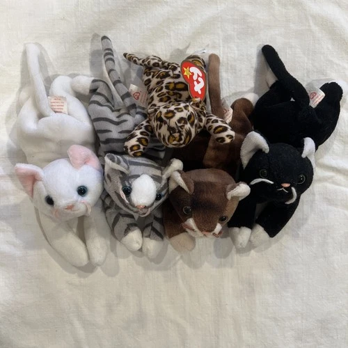 Vtg 1993 1997 Ty Beanie Babies Cat Bundle - Flip/Prance/Pounce/Zip/Freckles