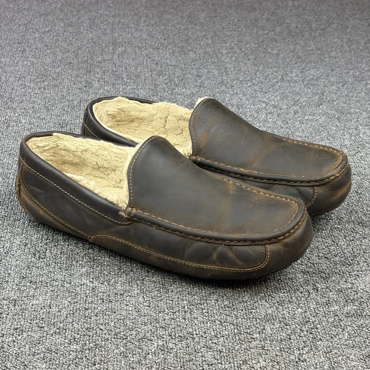 UGG Ascot Mens Size 14 Brown Nubuck Leather Shearling Lined Slippers Loafers Ascot Slipper for Men | UGG® main image 4