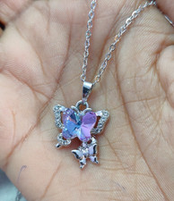 Beautiful Butterfly CZ Stone Pendant with Chain in Silver Plated Valentine's Day