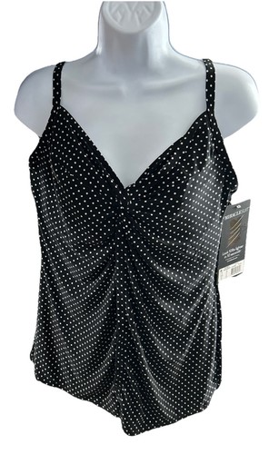 Miraclesuit Women’s Tankini Top 16 Black White Polka Dot - Picture 1 of 5