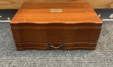 Vintage Pacific Silver Cloth Flatware Chest Storage Case Box Wood With Drawer