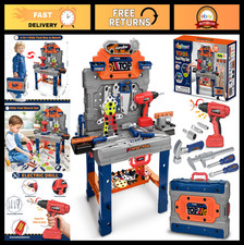 Realistic Kids Tool Bench Set with Electric Drill, 132 PCS Toddler Tools, Birthd