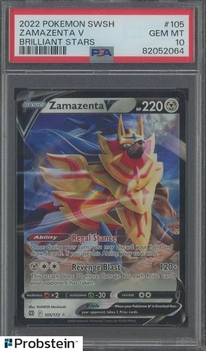 2022 Pokemon SWSH Brilliant Stars #105 Zamazenta V PSA 10 GEM MINT