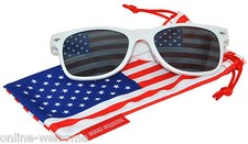 US American Flag Lens Retro Sunglasses Glasses US Patriotic 4th of July White