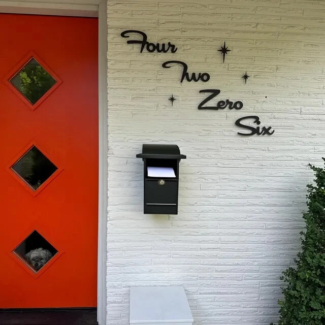 Números de casa cursiva de mediados de siglo, número de casa flotante de 5 pulgadas Foto 4 de 4