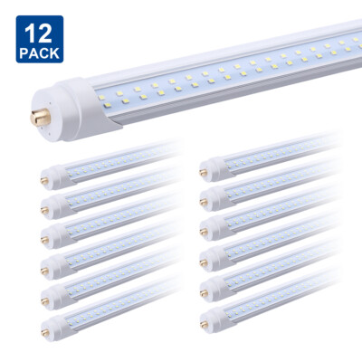 12Pack 8FT LED Tube Light Bulbs 6000K Single Pin FA8 7800LM Shop Lights 8Feet