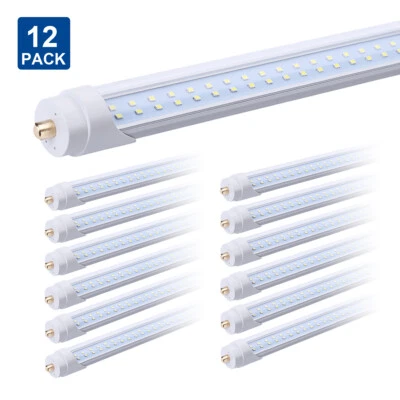 JOMITOP 12Pack 8FT LED Tube Light Bulbs 6000K Single Pin FA8 7800LM Shop Lights 8Feet