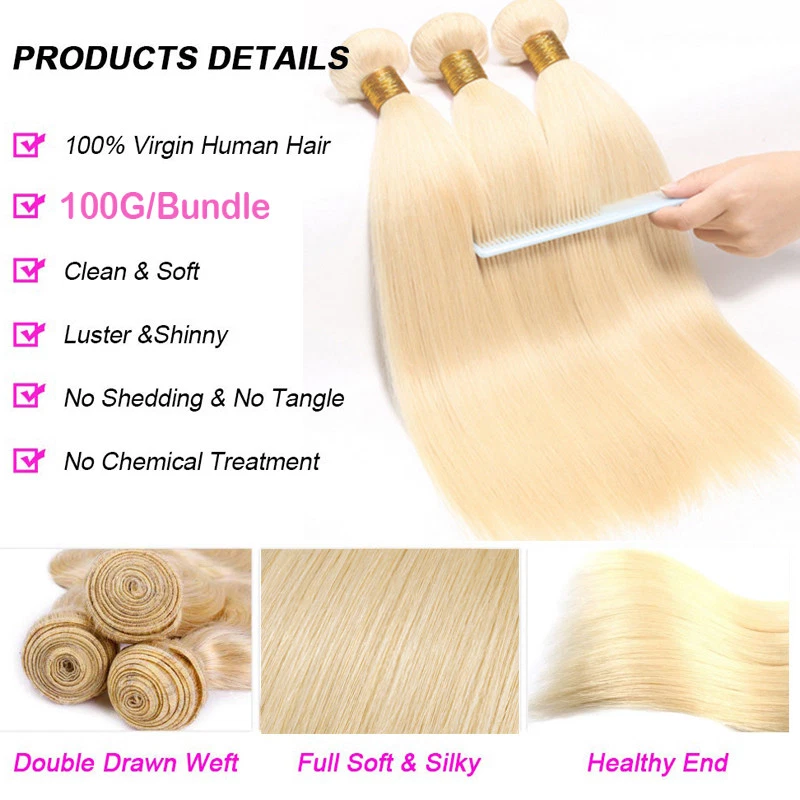 铂金金金发秘鲁 9A 处女人类头发编织 3 包加长纬度美国 — 第 2/4 张图片