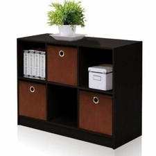 Espresso Brown 6 Cube Wooden Bookcase Bookshelf Office 3 x 2 Storage Bins Boxes