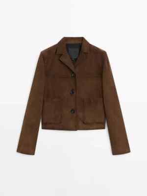 Short Suede Leather Jacket for Women Dark Brown Suede Leather Coa