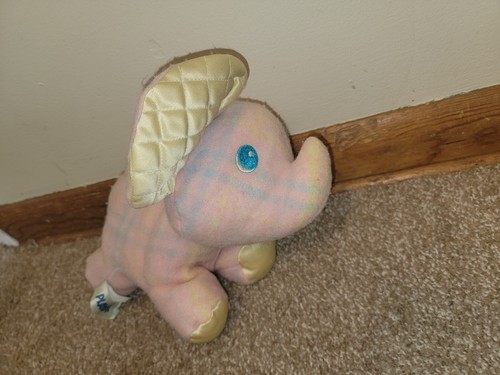 Vtg Playskool Elephant Blankies Snuzzles Very Clean excellent Pink Plaid - Picture 2 of 11