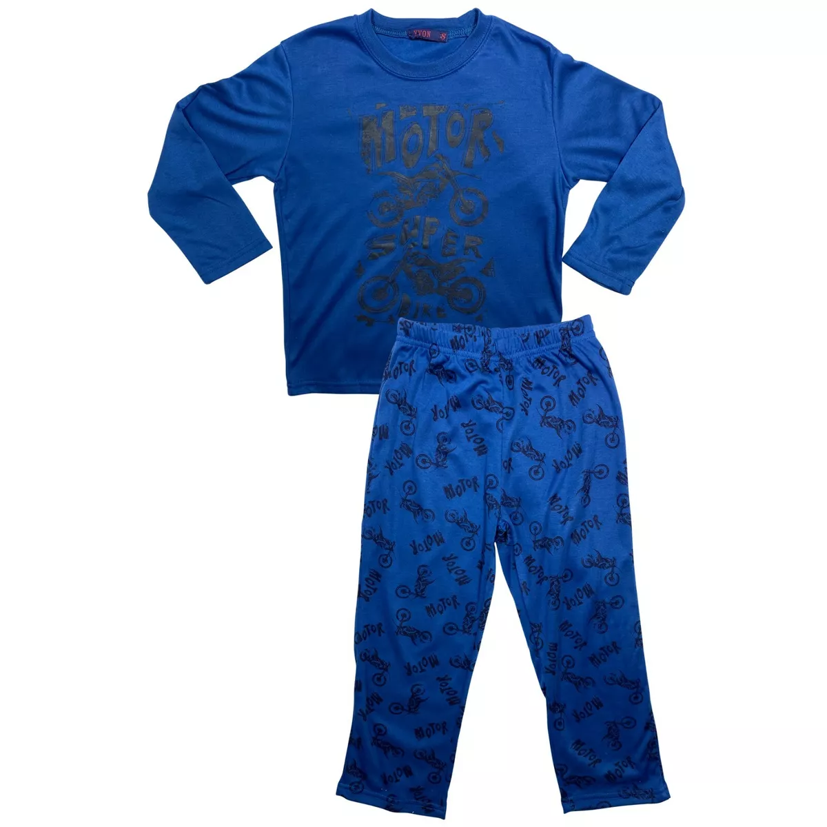 Boys Kids Pyjamas Long Sleeve Top Bottom Set Nightwear PJs Cotton Motorbike