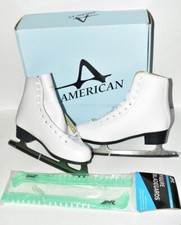 American White Tricot Lined Figure Ice Skates Womens Size US 9 NEW w/Bladegards