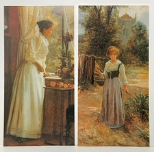 Pair of country girl paintings by Gustav Yermehren and Ernest Walbourn