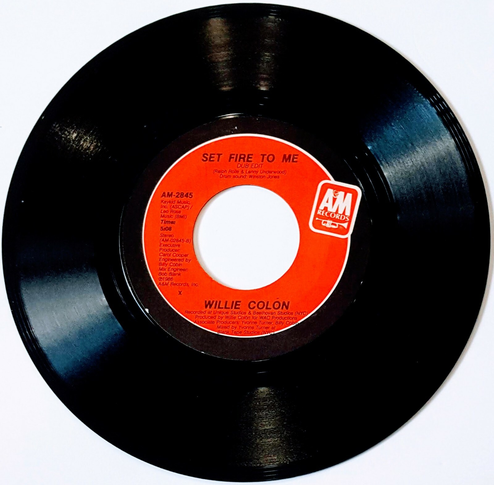 Willie Colon, Set Fire to me (45 rpm, 1986, A&M Records) BUY 5 GET FREE S&H!!!!