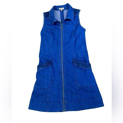 Democracy Women's Zip up Blue Jean Dress with Embroidered Shoulders Size XS  | eBay