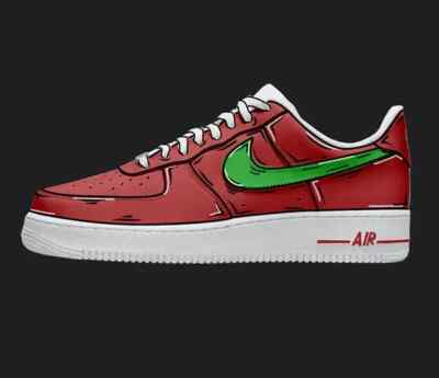 Nike Air Force 1 Custom White Shoes 'Red & Green Cartoon' Mens Womens Kids