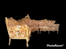 Majestueux canapé d'angle baroque doré italien années 70