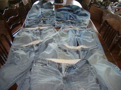 Lot of 9 Distressed Damaged Torn Denim Jeans for Craft Project or 