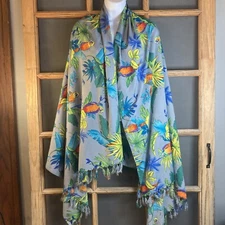 Tropical Beach Sarong Wrap, Parrot, Tassels, Blanket Scarf, 42"x68", Vivid Color