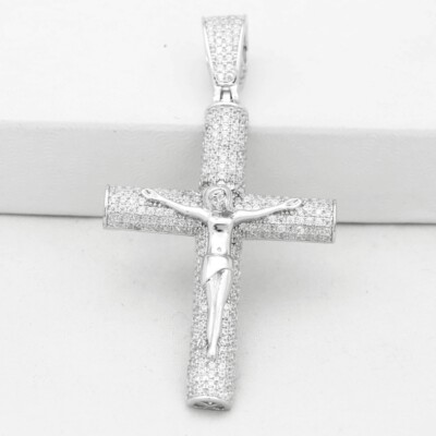 Men's Women's 925 Sterling Silver Iced CZ Cross Jesus Piece Crucifix Men's Women's 925 Sterling Silver Iced CZ Cross Jesus Piece Crucifix