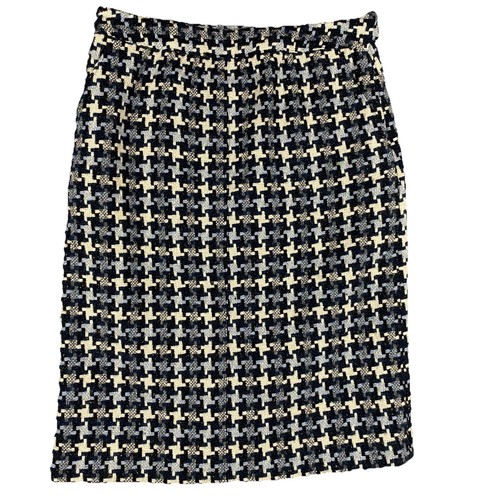 Perry Ellis, Vintage Perry Ellis Houndstooth Wool Blend Pencil Skirt Women 10 Blue Black