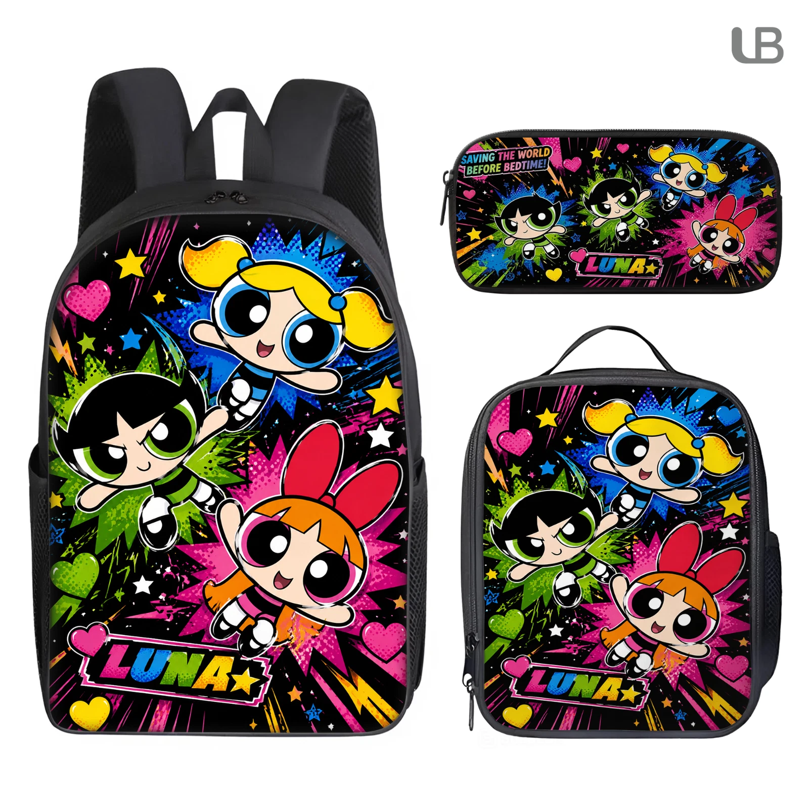 Kids School Backpack Set The Powerpuff Girls 3pcs Bookbag