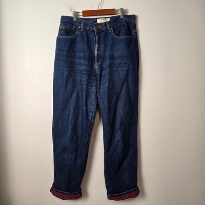 L.L. Bean Double L Jeans Women's Size 12 Blue Flannel Lined Relaxed Fit Plaid