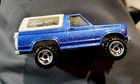 Vintage 1980 HotWheels Blue Ford Bronco With Motorcycle - Mint Condition