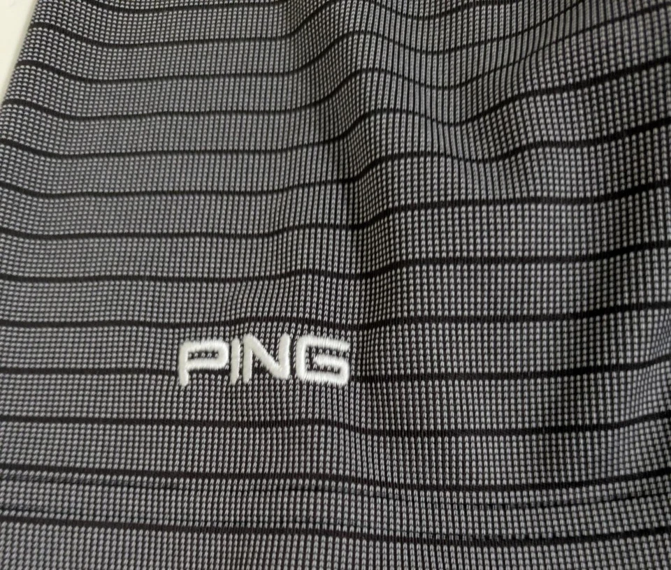 Camisa Polo PING Para Hombre Extra Grande Negra Gris Rayas Golf Rendimiento Comodidad Foto 4 de 4