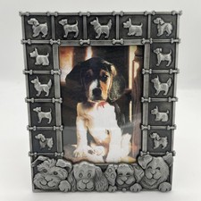 Photo Frame Dog 7x6" Metal Silver Toned Relief 3D Border Vertical Picture
