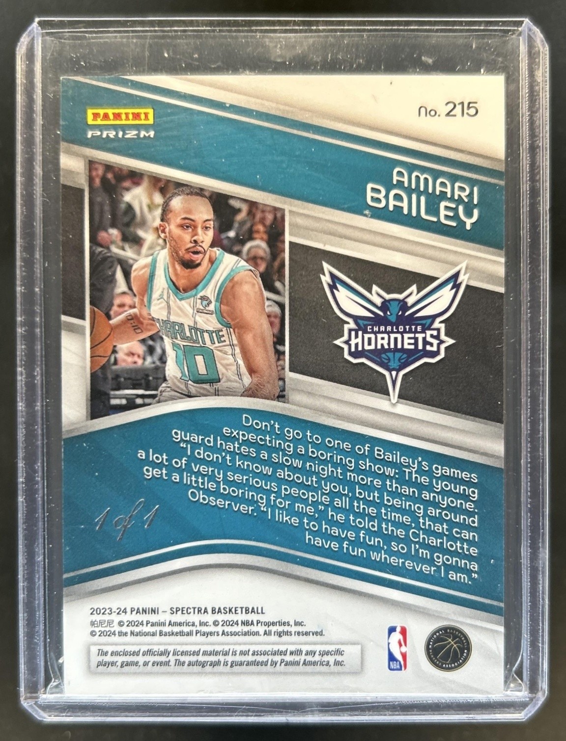 2023-24 Spectra Amari Bailey RC Jordan Patch International Black Prizm Auto #1/1 view 2
