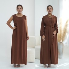 Muslim Women Abaya Open Cardigan Long Maxi Dress Sets Islamic Kaftan Dubai 2pcs