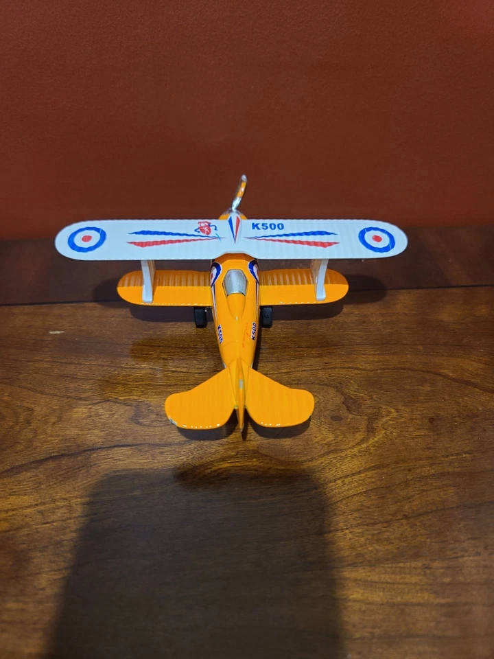 Daron K500 Die-Cast Biplane Pullback Toy Bi-Wing plane Airplane Orange - Image 3 of 4