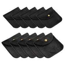10 Pack Jewelry Pouch 2 Size Soft Velvet Pouch with Snap Button Black