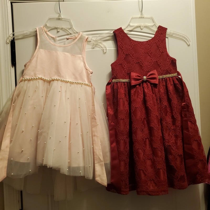 American Princess lt. pink tulle/pearl & red lace SL dresses Sz. 6