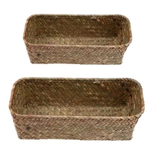 Seagrass Storage Baskets Rectangular Woven Bathroom Kitchen Wicker Hampers Gift