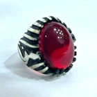 925 Sterling Silver Luxury Synthetic Ruby Ring - Size 12 US - 13g